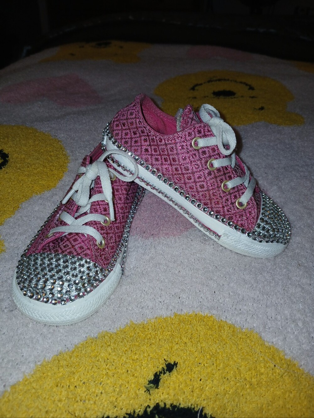 Pre-loved Repurposed Pink Sparkle Kids Lace-Up All-Stars Sneakers.
